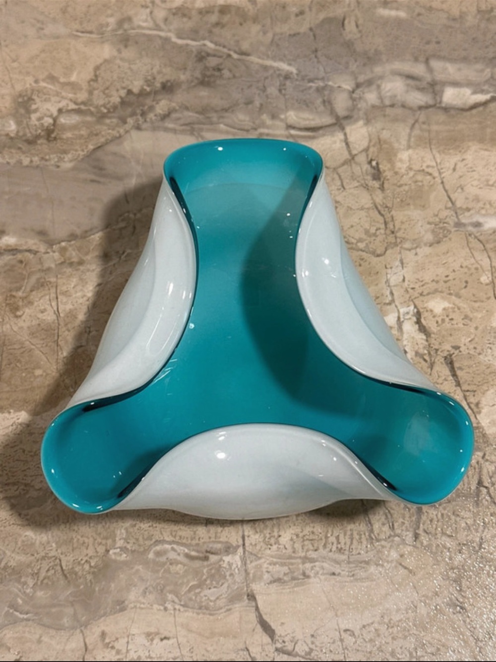 Turquoise and White Art Glass Decorative Bowl